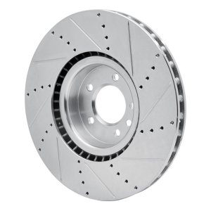 Land Rover Range Rover Brake Rotor (1) - Front Left - R1 Concepts - Drilled & Slotted - Silver - `10-`17